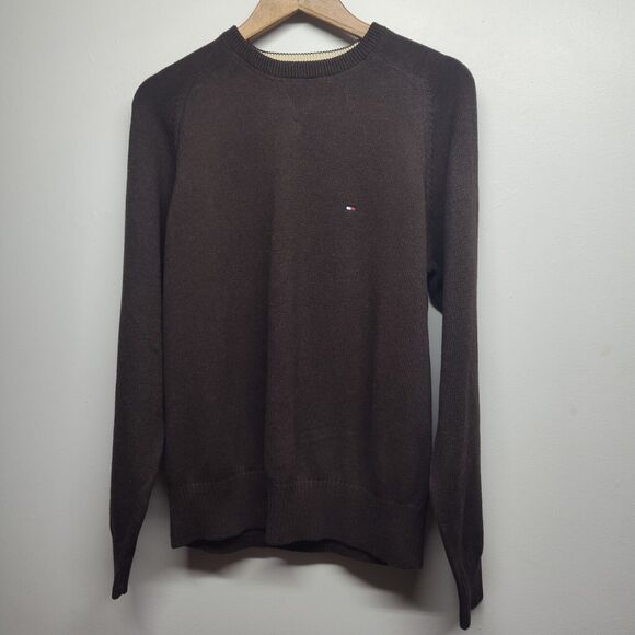 Tommy Hilfiger Pullover Knit Sweater Men Size M Brown V-Neck Preppy Grandpacore